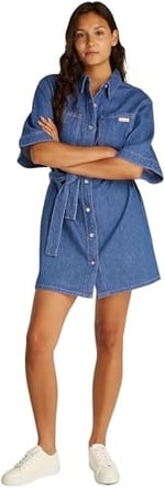 Calvin Klein LINEN BOXY BELTED SHIRT DRESS Elbise Kadın
