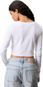 Calvin Klein LS WOVEN LABEL 2X2 COTTON RIB CA Tişört Kadın