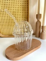 Cam Oval Kapaklı Isıya Dayanıklı Pinterest Bardak | Kahve Ve Sunum Bardağı| 430 ml (Pipet Hediyeli)