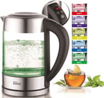 Cam su ısıtıcısı 1,7 litre | %100 BPA içermez | 2200 Watt | Renk değişimli LED aydınlatma | Paslanmaz çelik | Çaydanlık | Sıcak tutma fonksiyonu | Sıcaklık ayarı (60°C-100°C)