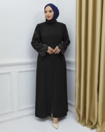 CANSEN KADIN LÜX KREP KUMAŞ KOLU TAŞLI KEMERLİ ABAYA ABİYE FERACE