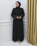 CANSEN KADIN LÜX KREP KUMAŞ KOLU TAŞLI KEMERLİ ABAYA ABİYE FERACE