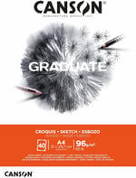 CANSON Graduate Light Grain 96 gsm A4 Eskiz Kağıt Pedi, Yapıştırılmış Kısa Taraf, 40 Doğal Beyaz Levha, Profesyonel Sanatçılar ve Öğrenciler için İdeal - Seçenekler: A4, A5