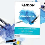CANSON Mezun Suluboya 250 gsm A5 Kağıt, Soğuk Preslenmiş, Tampon Yapıştırılmış Kısa Taraf, 20 Doğal Beyaz Çarşaf, Öğrenci Sanatçılar için İdeal - Seçenekler: A3, A4, A5