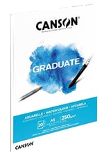 CANSON Mezun Suluboya 250 gsm A5 Kağıt, Soğuk Preslenmiş, Tampon Yapıştırılmış Kısa Taraf, 20 Doğal Beyaz Çarşaf, Öğrenci Sanatçılar için İdeal - Seçenekler: A3, A4, A5