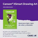 CANSON XSmart çizim kağıdı, beyaz, çift taraflı: dokulu ve yumuşak, 150 g/m², uzun taraflı yapışkan blok, A4 – 21 x 29,7 cm, beyaz, 40 yaprak