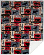 Carstens, Inc. Lake House Rustik Kabin Sherpa Muflon Büyük Battaniye, 137,2 cm x 172,7 cm, Mavi
