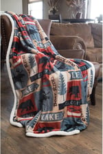 Carstens, Inc. Lake House Rustik Kabin Sherpa Muflon Büyük Battaniye, 137,2 cm x 172,7 cm, Mavi