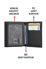 Case Club Hakiki Deri Kartlık Cüzdan Kimlik Ehliyet Kağıt Para ve On Dört Adet Kartlık Bölmeli Siyah