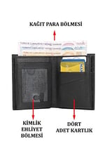 Case Club Hakiki Deri Kartlık Cüzdan Kimlik Ehliyet Kağıt Para ve On Dört Adet Kartlık Bölmeli Siyah