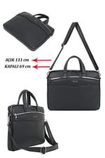 Case Club Unisex Siyah El Çantası Slim Model Omuz Askılı 13,3'' 14'' inç Laptop Bölmeli Siyah