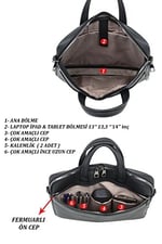 Case Club Unisex Siyah El Çantası Slim Model Omuz Askılı 13,3'' 14'' inç Laptop Bölmeli Siyah