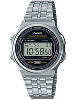 Casio A171WE-1A Standard Vintage Saat, Unisex, Klasik, Kuvars, Dijital, Metal, Gümüş, Siyah, Bilezik Tipi