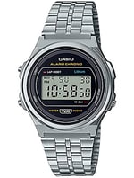 Casio A171WE-1A Standard Vintage Saat, Unisex, Klasik, Kuvars, Dijital, Metal, Gümüş, Siyah, Bilezik Tipi