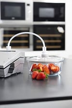 CASO VacuBoxx R-Set – 4 – borosilikat camdan son derece sağlam yuvarlak vakum kabı, BPA içermez, ısıya dayanıklı, bulaşık makinesinde yıkanabilir, dondurucuya uygun, tatsız, tam tarih ayarı