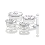 CASO VacuBoxx R-Set – 4 – borosilikat camdan son derece sağlam yuvarlak vakum kabı, BPA içermez, ısıya dayanıklı, bulaşık makinesinde yıkanabilir, dondurucuya uygun, tatsız, tam tarih ayarı
