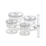 CASO VacuBoxx R-Set – 4 – borosilikat camdan son derece sağlam yuvarlak vakum kabı, BPA içermez, ısıya dayanıklı, bulaşık makinesinde yıkanabilir, dondurucuya uygun, tatsız, tam tarih ayarı