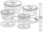 CASO VacuBoxx R-Set – 4 – borosilikat camdan son derece sağlam yuvarlak vakum kabı, BPA içermez, ısıya dayanıklı, bulaşık makinesinde yıkanabilir, dondurucuya uygun, tatsız, tam tarih ayarı