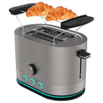 Cecotec Dikey Çelik Ekmek Kızartma Makinesi, Çift Kısa Yuvalı Shine&Toast Çiftli. 850W, 2 Tost Kapasitesi, 3,8 cm Genişliğinde Yuvalar, Işıklı Halka, 7 Tost Seviyesi, Üst Çubuklar