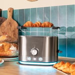 Cecotec Dikey Çelik Ekmek Kızartma Makinesi, Çift Kısa Yuvalı Shine&Toast Çiftli. 850W, 2 Tost Kapasitesi, 3,8 cm Genişliğinde Yuvalar, Işıklı Halka, 7 Tost Seviyesi, Üst Çubuklar