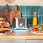 Cecotec Dikey Çelik Ekmek Kızartma Makinesi, Çift Kısa Yuvalı Shine&Toast Çiftli. 850W, 2 Tost Kapasitesi, 3,8 cm Genişliğinde Yuvalar, Işıklı Halka, 7 Tost Seviyesi, Üst Çubuklar