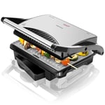 Cecotec Rock'nGrill 1000 Elektrikli Izgara 1000 W, RockStone Yapışmaz Kaplama, Yüzer Üst Plaka, Yağ Toplama Kutusu, 25,5 x 29,5 x 10 cm, Çelik/Siyah Renk