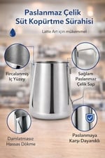 Çelik 1500 ml Büyük Boy Kahve Süt Köpürtme Potu Sütlük Şapşak Balmumu Eritme mt250-15