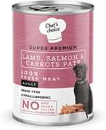 Chef's Choice Yetişkin Köpekler İçin, Tahılsız, Hipoalerjenik, Kuzu Etli, Somon Balıklı Ve Havuçlu Ezme, 400 g