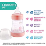 Chicco Mükemmel 5 Silikon Enayi ile 5 Anti-Koloni Töreşi 0 + Ay, Biofontional IntuiFlow Sistemi, Pembe, 150 ml