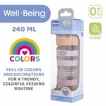 CHICCO Physio vakumlu içecek şişesi, yumuşak silikon ve yumuşak Sense kaplama, altın tutmaz, rejenerasyonu ve sinirliliği azaltır, cam şişe 240 ml, 0 ay+, nötr