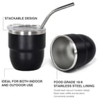 CHLJAR 4 oz İstiflenebilir Bardak, 4 Paket Mini Bardak Kamışlı, Vakum Yalıtımlı Espresso Kahve Fincanı, Parti içecekleri, Kahve, Kokteyl, Bar, Seyahat, Kamp, Siyah