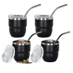 CHLJAR 4 oz İstiflenebilir Bardak, 4 Paket Mini Bardak Kamışlı, Vakum Yalıtımlı Espresso Kahve Fincanı, Parti içecekleri, Kahve, Kokteyl, Bar, Seyahat, Kamp, Siyah