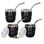 CHLJAR 4 oz İstiflenebilir Bardak, 4 Paket Mini Bardak Kamışlı, Vakum Yalıtımlı Espresso Kahve Fincanı, Parti içecekleri, Kahve, Kokteyl, Bar, Seyahat, Kamp, Siyah