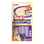 Churu Hairball Kontrolü - Saç toplarını önlemek için kedi atıştırmalıkları, sağlıklı sindirimi teşvik eder, ton balığı (4 adet x 14 g)