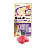Churu Hairball Kontrolü - Saç toplarını önlemek için kedi atıştırmalıkları, sağlıklı sindirimi teşvik eder, ton balığı (4 adet x 14 g)