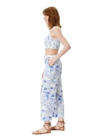 Çiçekli Culotte Pantolon Bol Paça Cepli Normal Bel