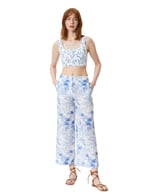 Çiçekli Culotte Pantolon Bol Paça Cepli Normal Bel
