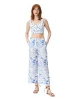 Çiçekli Culotte Pantolon Bol Paça Cepli Normal Bel