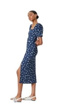 Çiçekli Midi Elbise Bodycon Kare Yaka Balon Kol Yırtmaç Detaylı Bürümcük