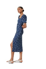 Çiçekli Midi Elbise Bodycon Kare Yaka Balon Kol Yırtmaç Detaylı Bürümcük