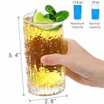 Cididu 6'lı Set Kristal Highball İçme Bardağı, 340 ml Uzun Su Bardağı, Thicke Vintage Drinkware Bardakları Dokulu Züccaciye, Kokteyller, Meyve Suyu, Bira, Çay için Buzlu İçecek Bardağı Bardakları