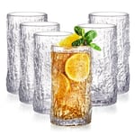 Cididu 6'lı Set Kristal Highball İçme Bardağı, 340 ml Uzun Su Bardağı, Thicke Vintage Drinkware Bardakları Dokulu Züccaciye, Kokteyller, Meyve Suyu, Bira, Çay için Buzlu İçecek Bardağı Bardakları