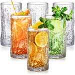 Cididu 6'lı Set Kristal Highball İçme Bardağı, 340 ml Uzun Su Bardağı, Thicke Vintage Drinkware Bardakları Dokulu Züccaciye, Kokteyller, Meyve Suyu, Bira, Çay için Buzlu İçecek Bardağı Bardakları