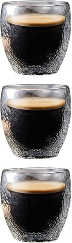 Çift Cidarlı Buzlu Kahve, Latte, Çay Bardağı Seti, 250 ML, 3 Adet, Gri