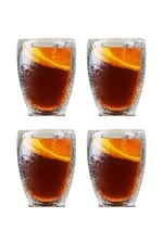 Çift Cidarlı Buzlu Kahve, Latte, Çay Bardağı Seti, Borosilikat Cam, 300 ML, 4 Adet, Şeffaf - 2221