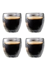 Çift Cidarlı Buzlu Kahve, Latte, Çay Bardağı Seti, 250 ML, 4 Adet, Bej