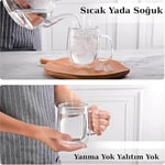 Çift Duvarlı Cam Kahve Kupası 250ml – Isıya Dayanıklı, Mikrodalga & Bulaşık Makinesi Uyumlu, 2’li Şık Set