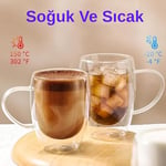 Çift Duvarlı Cam Kahve Kupası 250ml – Isıya Dayanıklı, Mikrodalga & Bulaşık Makinesi Uyumlu, 2’li Şık Set