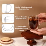 Çift Duvarlı Cam Kahve Kupası 250ml – Isıya Dayanıklı, Mikrodalga & Bulaşık Makinesi Uyumlu, 2’li Şık Set