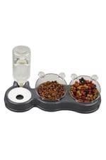 Çift Hazneli- 3' lü Beslenme Mama ve Su Kabı Gri 500 ml 36 * 21 * 16 cm